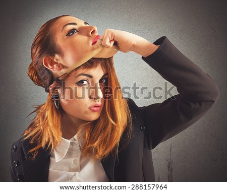 Alternative girl with piercing unmask a good girl Royalty-Free Stock Photo #288157964