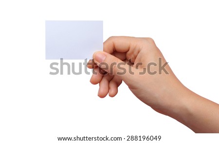 Hand holding paper isolated on white Royalty-Free Stock Photo #288196049