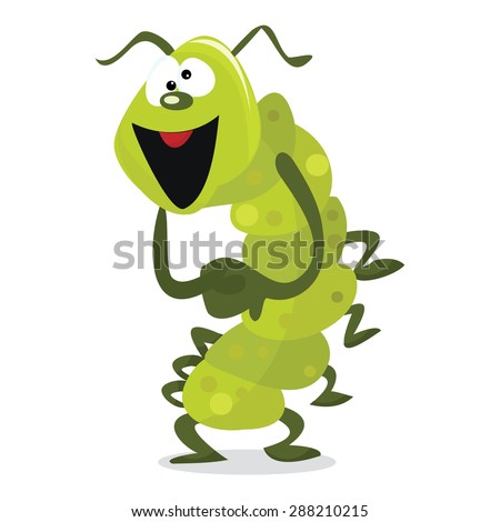 One crazy green worm cartoon vector illustration.