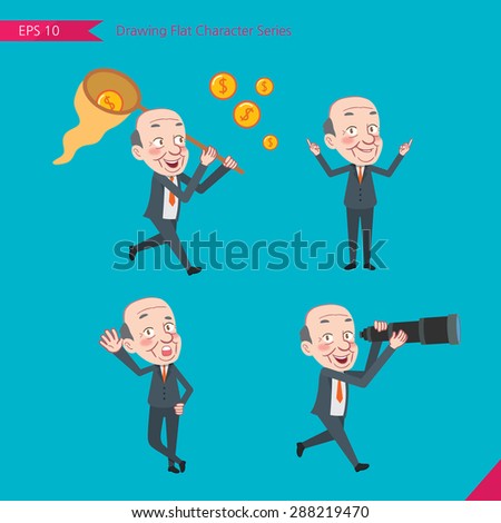 Set of drawing flat character style, business concept ceo activities - funding, ability, counsel, finding