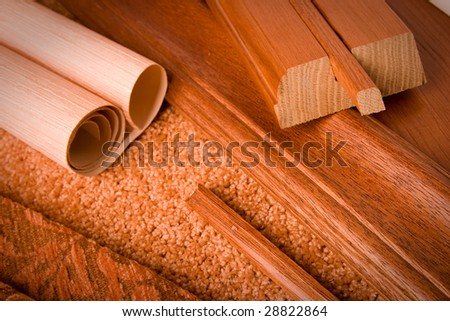 Selection of materials for an apartment interior in pink-coral tones