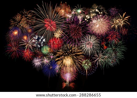 Fireworks Celebration at night on black Background