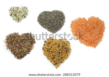 superfood hearts isolated on white background