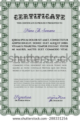 Sample Certificate. Superior design. Detailed.With complex linear background. 