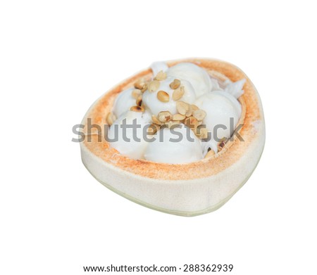 coconut Ice Cream with nuts isolated on white background