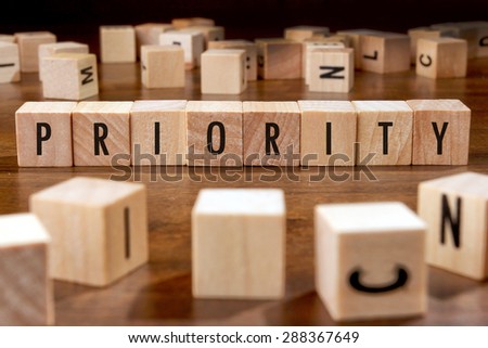 PRIORITY word written on wood block