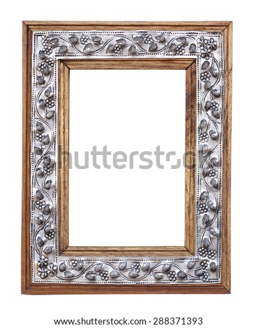 Wooden frame decorated with silver on white background