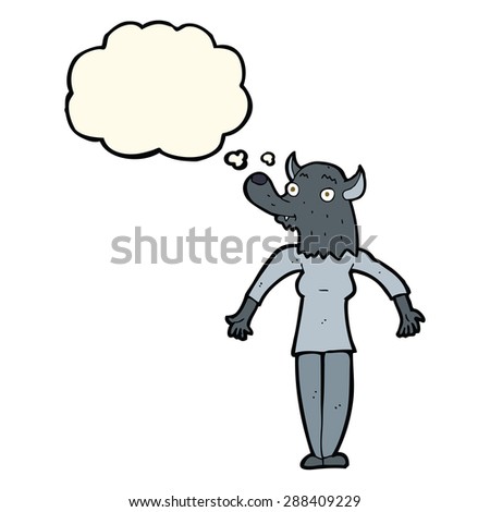 cartoon werewolf woman with thought bubble