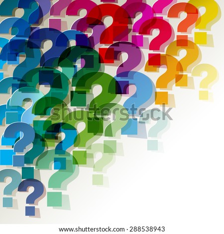 question marks colorful transparent in the corner on a white background Royalty-Free Stock Photo #288538943