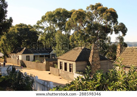 Old houses at the street in Sovereign Hill, Ballarat, Victoria, Australia Royalty-Free Stock Photo #288598346