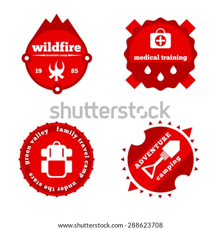Set of camping and outdoor adventure stickers logo badges labels.