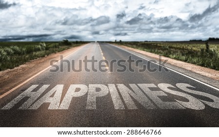 Happiness written on the road