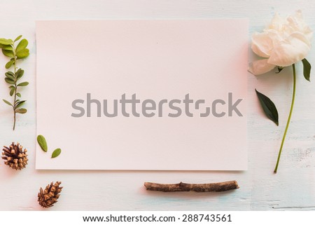 Identity and craft mockup set with retro filter effect. Cute vintage mock up on wooden background.