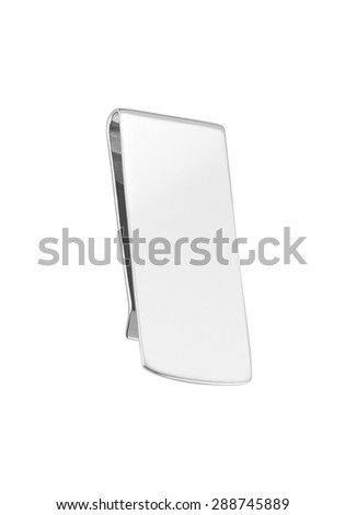 Close-up of silver money clip isolated on white Royalty-Free Stock Photo #288745889