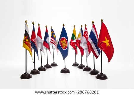 AEC, Ten countries flags in the ASEAN region. Royalty-Free Stock Photo #288768281