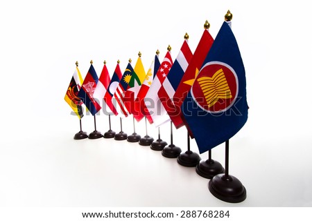 AEC, Ten countries flags in the ASEAN region. Royalty-Free Stock Photo #288768284