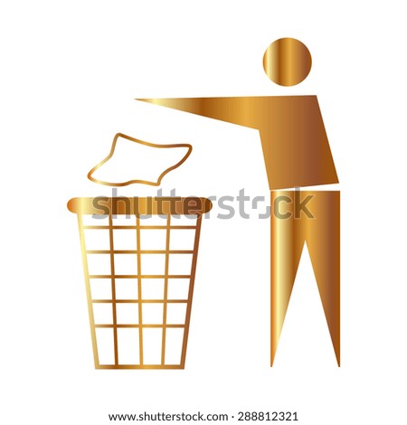 Gold Trash bin or trash can with human figure symbol in vector