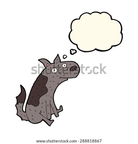 cartoon sitting dog with thought bubble