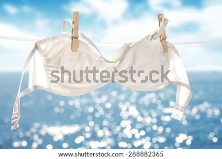 swimsuit on rope and summer sky with sea 