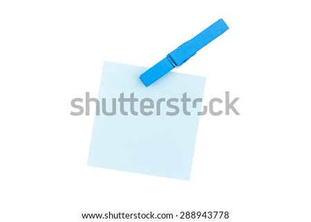 Paper color wood clip note on isolated white background.