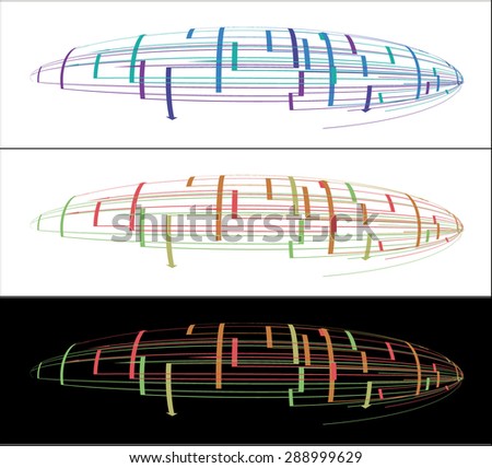 Multicolored lines with arrows in an oval as a airship