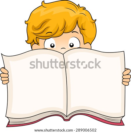 Illustration of a Little Boy Holding a Book Wide Open