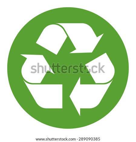 Recycling symbol white on green