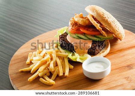burger with french fries