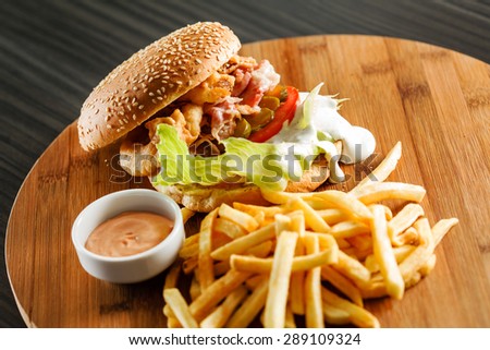burger with french fries
