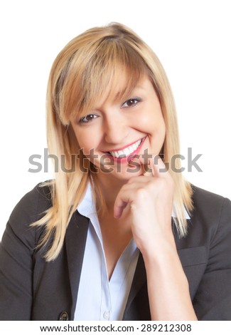 Portrait of a beautiful woman with dark eyes and blonde hair
