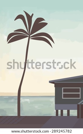 tropical evening near the sea illustration