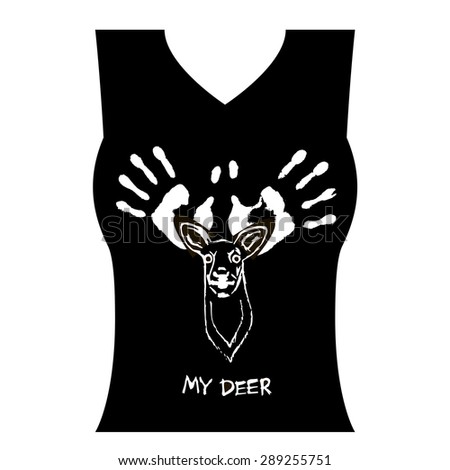 Deer with palm horns. Vector print for girl t-shirt in custom colors