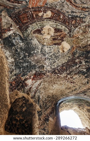 Interior of the cave church with early ortodox christian fresco - Cappadocia, Central Anatolia, Turkey (UNESCO World Heritage Site since 1985)