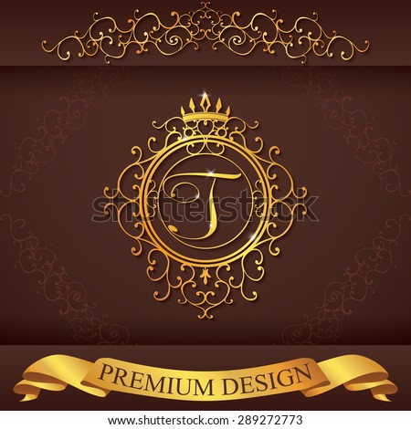 Letter T. Luxury Logo template flourishes calligraphic elegant ornament lines. Business sign, identity for Restaurant, Royalty, Boutique, Hotel, Heraldic, Jewelry, Fashion, vector illustration.