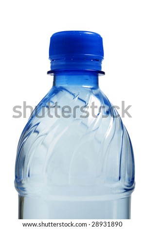 Part of plastic bottle of clean water isolated on white background and clipping path