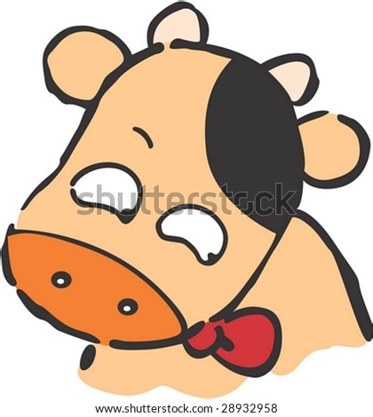 Lovely and Cute young Cow Character on white background : vector illustration