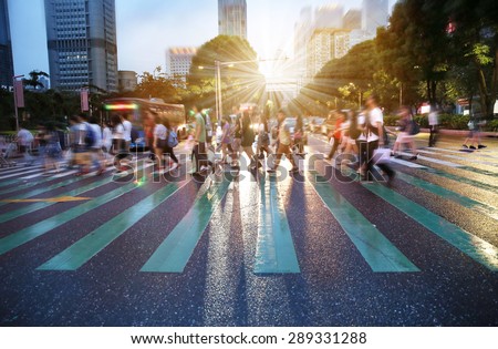 busy city people crowd on zebra crossing street Royalty-Free Stock Photo #289331288