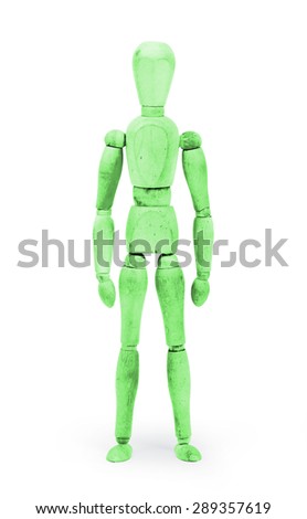 Wood figure mannequin with bodypaint on white background - Green