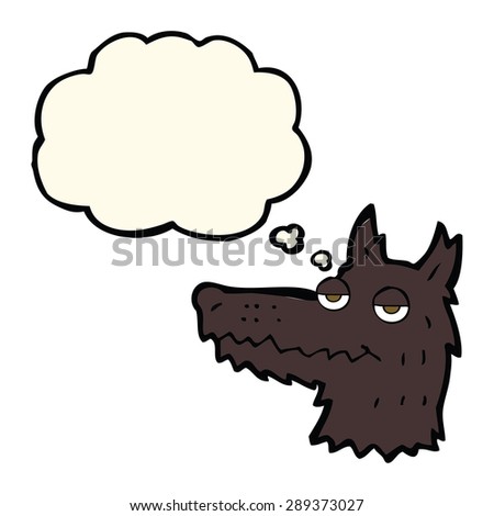 cartoon wolf head with thought bubble