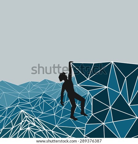 abstract silhouette of a climber in a helmet hanging from the mountains. vector