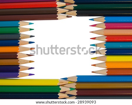 Assortment of colored pencils on white background