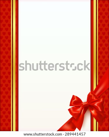Greeting card template with red bow and ribbon. Invitation. Vector illustration