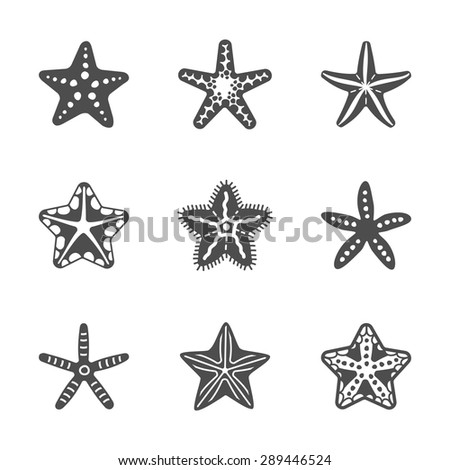 Shape set of various sea starfish. Vector illustration Royalty-Free Stock Photo #289446524