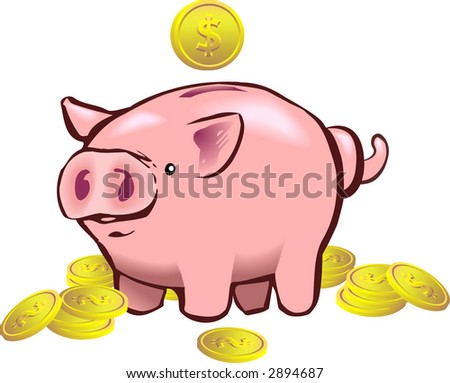  a piggy bank with a coin going into it. Raster version