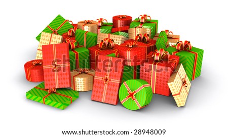 A pyramid of gifts. Isolated on white witch Clipping Mask. 3D render.