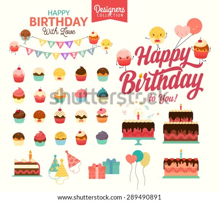 Set of vector birthday party elements - Designer collection