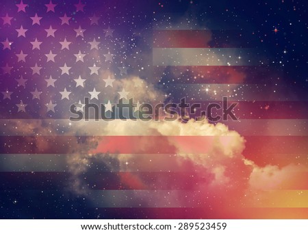American flag with night sky background. Royalty-Free Stock Photo #289523459