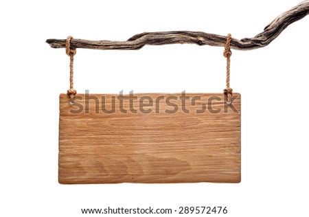 light wood rustic signboard on aged wooden wall, vintage image Royalty-Free Stock Photo #289572476