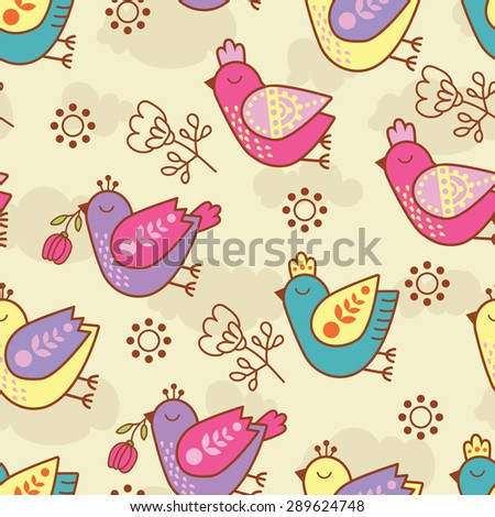 Vector seamless pattern with cute birds.