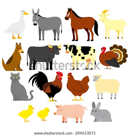 Vector Set Of Cartoon Farm Animals Isolated